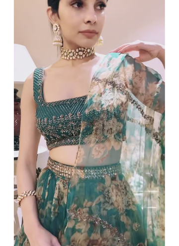 Designer Floral Printed Wedding Organza Lehenga Choli